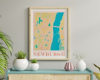 Watercolor Newburgh NY Map Poster of Newburgh New York Map of Newburgh Wall Art of Newburgh Gift of Newburgh NY Prints of Newburgh New York