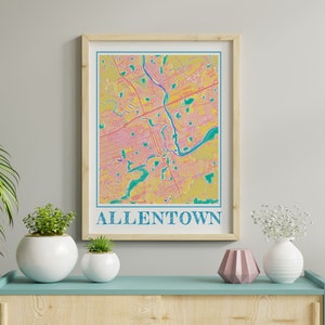 Watercolor Allentown Map Print of Allentown Pennsylvania Painting Map of Allentown Poster of Allentown Wall Art of Allentown Gift