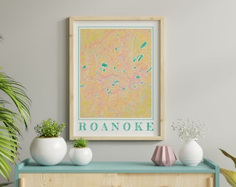 Watercolor Roanoke Virginia Map Art Print: City Souvenir