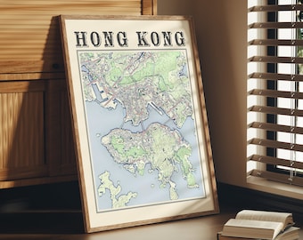 Impression de carte ancienne de Hong Kong : oeuvre d'art murale classique de la ville de Hong Kong