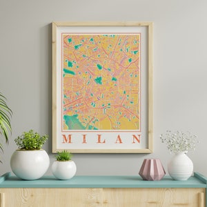 Watercolor Milan Map Poster of Italy Milan Map of Milan Wall Art of Milan Gift of Milan Print of Italy Map Poster
