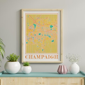 Acuarela Champaign Illinois Mapa Cartel de Champaign Mapa de Champaign Arte de la pared de Champaign Regalo de Champaign IL Impresiones de UIUC