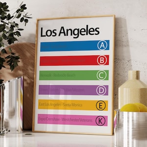 Impresión del mapa del metro de Los Ángeles / Arte mural del metro de Los Ángeles / Póster del tren de Los Ángeles / Regalo para amantes del metro y entusiastas de la ciudad