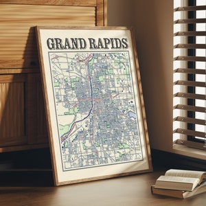 Antieke Grand Rapids kaart poster van Grand Rapids Michigan kunst aan de muur van Grand Rapids MI print van Grand Rapids kunst aan de muur van Grand Rapids cadeau