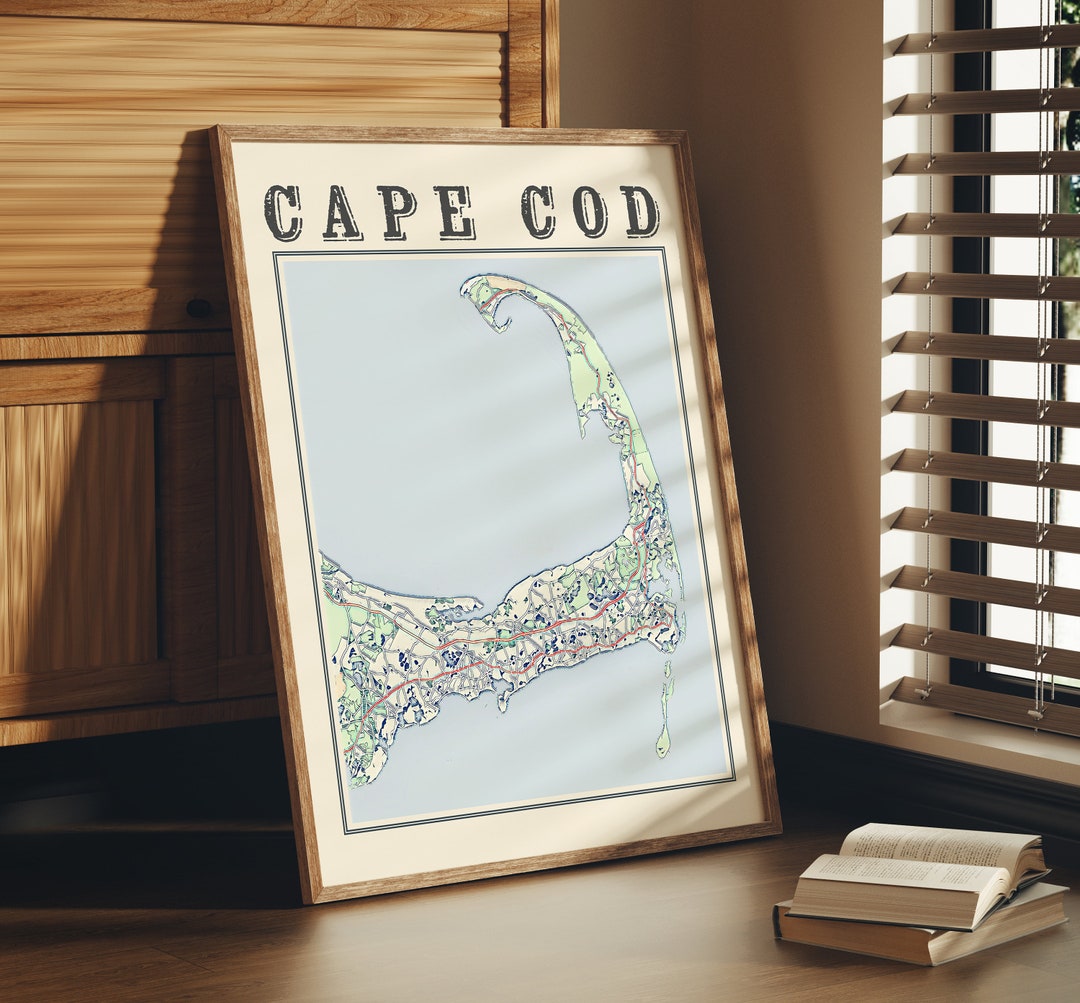 Antique Cape Cod Map Poster of Cape Cod Massachusetts Vintage Home