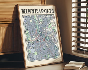 Antique Minneapolis Map Poster of Minneapolis Minnesota Classic Map of Minneapolis Print of Minneapolis Wall Art of Minneapolis Gift