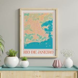 Acuarela Río de Janeiro Mapa Cartel de Brasil Río de Janeiro Mapa de Río de Janeiro Arte mural de Río de Janeiro Regalo de Río de Janeiro Impresión