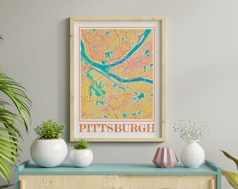 Watercolor Pittsburgh Map Poster of Pittsburgh Wall Art of Pennsylvania Map of Pittsburgh Print of Pittsburgh Gift of Pittsburgh Painting