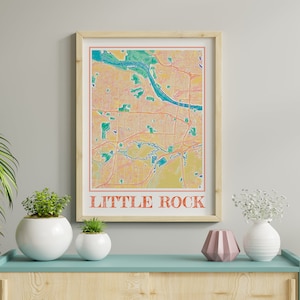 Aquarelle Little Rock Carte Affiche de Little Rock Arkansas Carte de Little Rock Wall Art de Little Rock Cadeau de Little Rock City Peinture