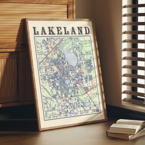 Antique Lakeland Map Poster of Lakeland Florida Wall Art of Lakeland FL Print of Lakeland Wall Art of Lakeland Gift