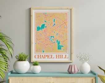 Impression aquarelle de carte de Chapel Hill : souvenir de Caroline du Nord