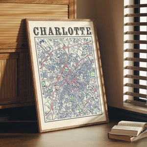 Antique Charlotte Map Poster of Charlotte North Carolina Classic Map of Charlotte Print of Charlotte Wall Art of Charlotte Gift