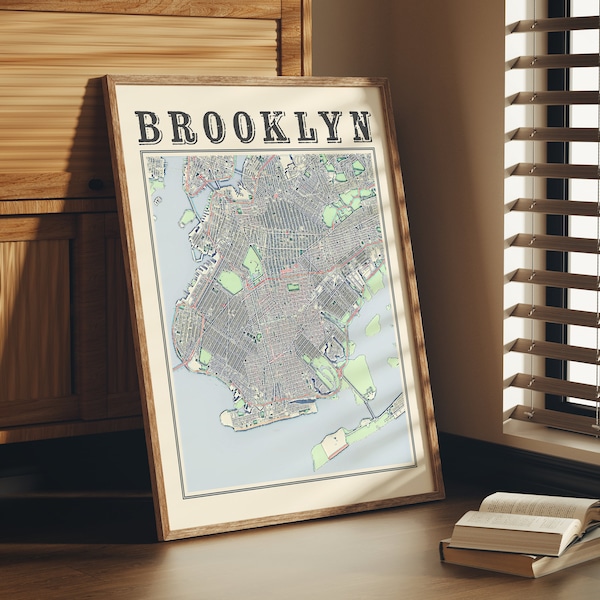 Antique Brooklyn Map Poster of Brooklyn New York Classic Map of Brooklyn Print of Brooklyn Wall Art of Brooklyn Gift of New York Art Decor