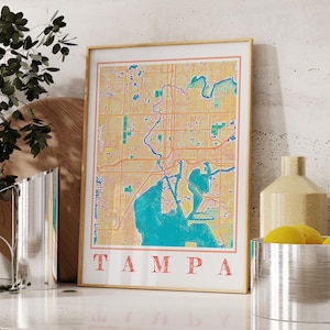 Akwarela Tampa Mapa Wydruk - Tampa Bay Floryda Malarstwo, Plakat i Sztuka Ścienna, Tampa Prezent do Wystroju Domu