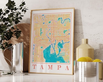 Impresión artística del mapa de Tampa en acuarela: decoración moderna para el hogar