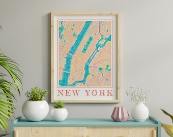New York City Map Poster, Abstrakter Aquarell Kunstdruck, NYC Kunst Geschenk