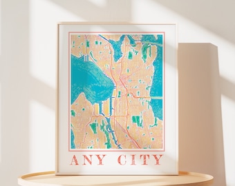 Custom Map Print Watercolor Wall Art, Personalized City Map Poster, DIY Gift for Friends & Her, Unique Customized Gift for Any Location