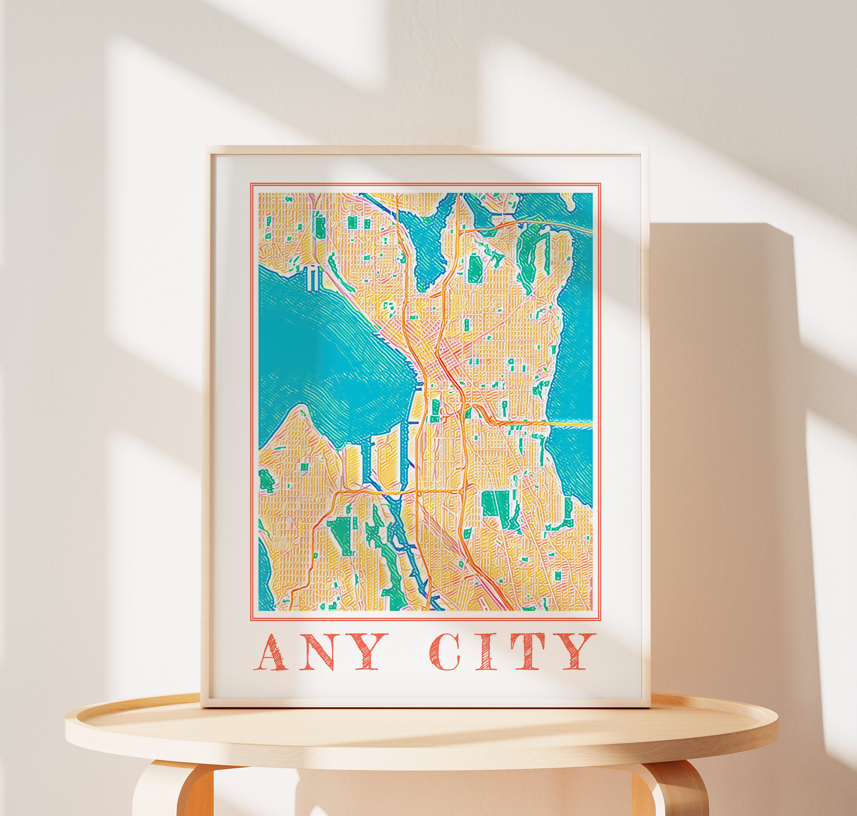 Custom Map Print Watercolor Wall Art, Personalized City Map Poster, DIY Gift for Friends & Her, Unique Customized Gift for Any Location