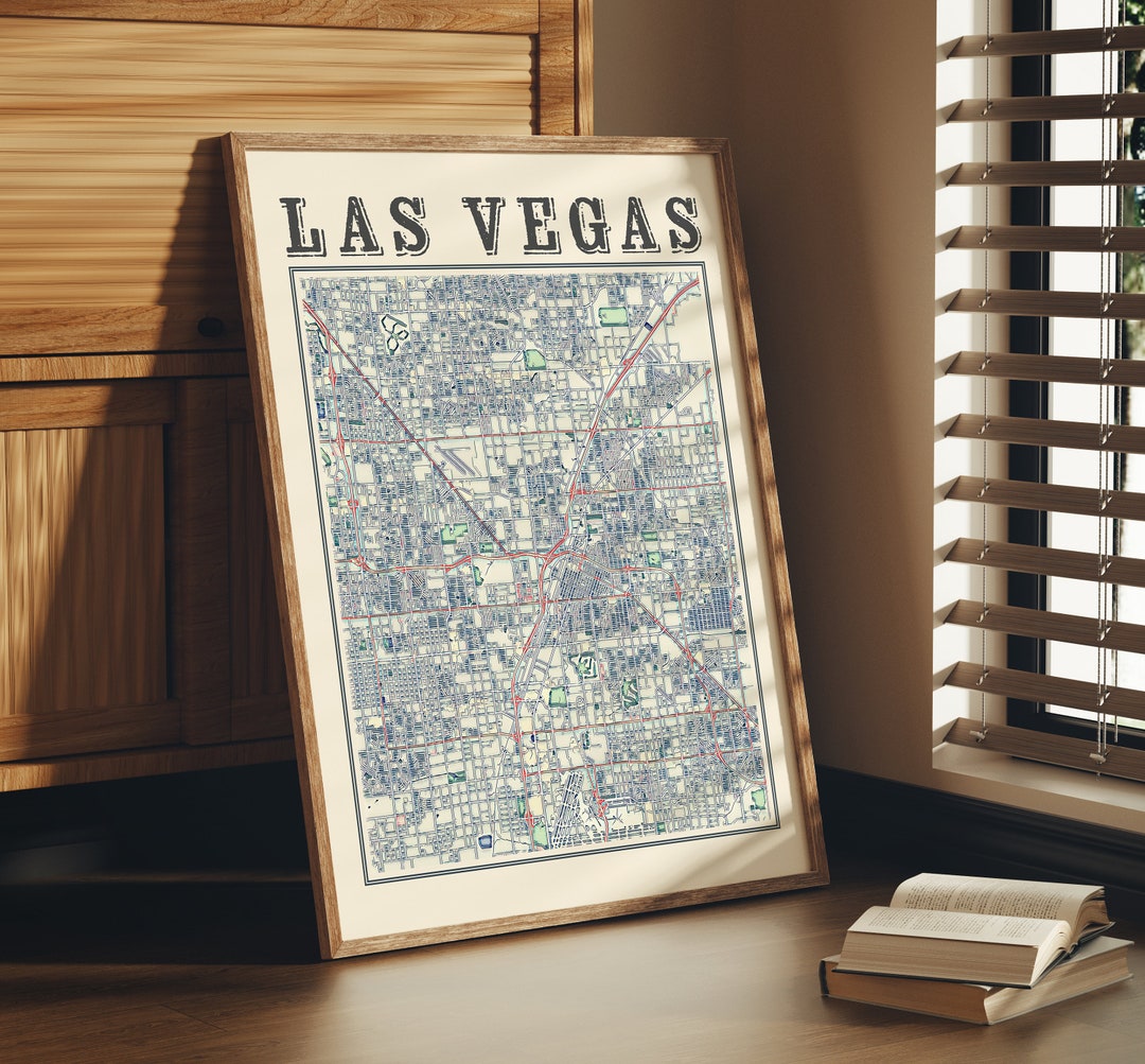 Antique Las Vegas Map Poster of Las Vegas Nevada Classic Map Etsy