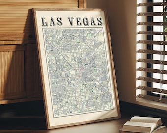 Impression artistique d'une carte ancienne de Las Vegas : souvenir de la ville du Nevada