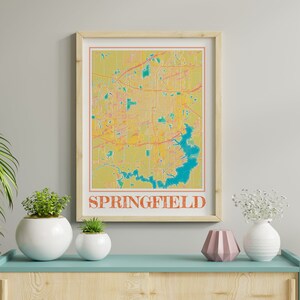 Poster della mappa dell'acquerello Springfield IL di Springfield Illinois Mappa di Springfield Wall Art of Springfield Gift of Springfield City Painting