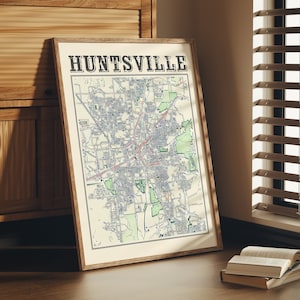 Antike Huntsville Karte Poster von Huntsville Alabama Klassische Karte von Huntsville Druck von Huntsville Wandkunst von Huntsville Geschenk