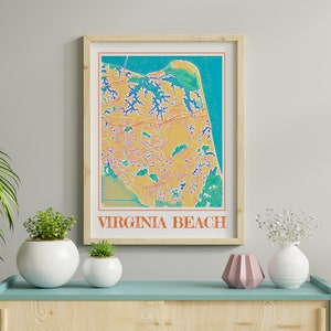 Virginia Beach Map Poster Watercolor Print, Virginia Beach Wall Art, Virginia Map Gift, Virginia Home Decor, Virginia Beach VA Print