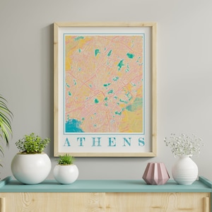Aquarell Athen Griechenland Karte Poster von Athen Karte von Athen Wandkunst von Athen Geschenk von Athen Drucke von Athen Griechenland