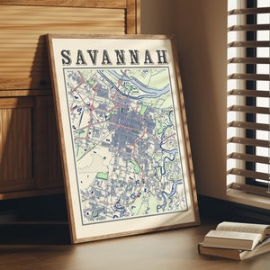 Antique Savannah Map Poster of Savannah Georgia Classic Map of Savannah Print of Savannah Wall Art of Savannah Gift