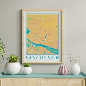 Aquarel WA-kaartposter van Vancouver van Vancouver Kaart van Washington van Vancouver Muurkunst van Vancouver Cadeau van Vancouver Prints van Vancouver