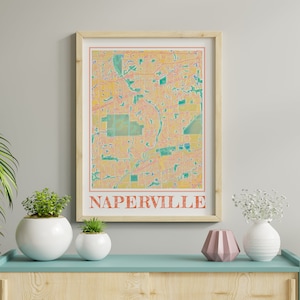 Aquarelle Naperville Carte Affiche de Naperville Illinois Carte de Naperville Wall Art de Naperville Cadeau de Naperville City Painting