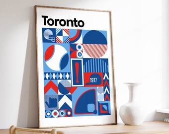 Toronto Baseball Poster of Toronto Art Print Bauhaus Toronto Wall Art Ontario Canada Team Colour Gift for Baseball Fan