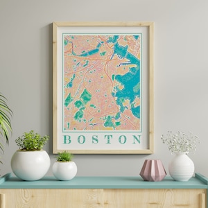 Watercolor Boston Map Poster of Boston Massachusetts Map of Boston Wall Art of Boston Gift of Boston City Painting