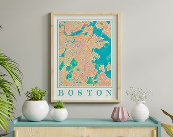 Watercolor Boston Map Poster of Boston Massachusetts Map of Boston Wall Art of Boston Gift of Boston City Painting
