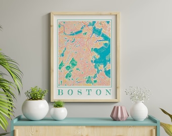 Watercolor Boston Map Poster of Boston Massachusetts Map of Boston Wall Art of Boston Gift of Boston City Painting