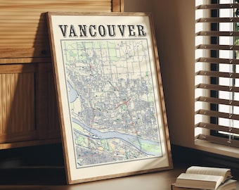 Antike Vancouver WA Map Poster: Giclee Kunstdruck