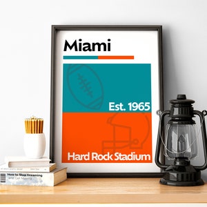 Miami Football Print, Miami Poster, Minimalist Poster, Florida Team Colour Gift for American Football Fan