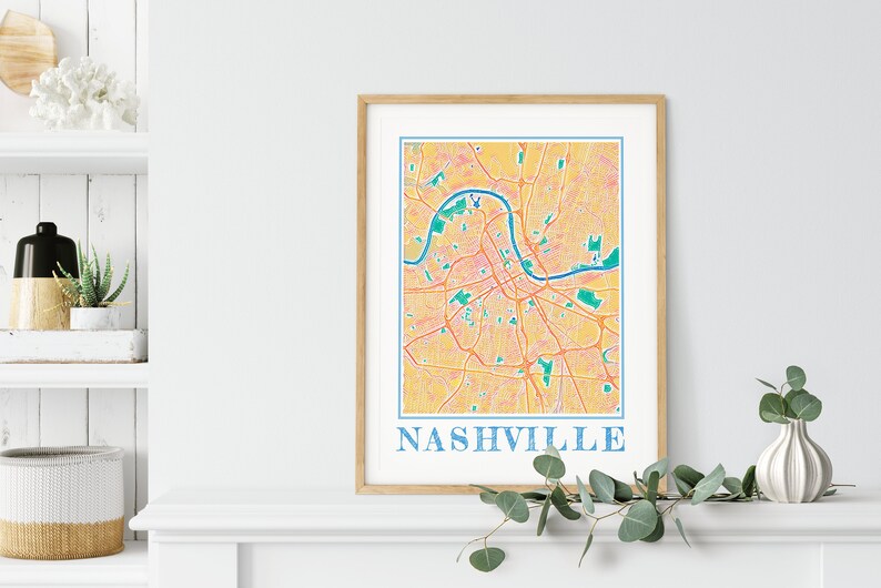 Watercolor Nashville Map Poster, Nashville Tennessee City Wall Art image 6
