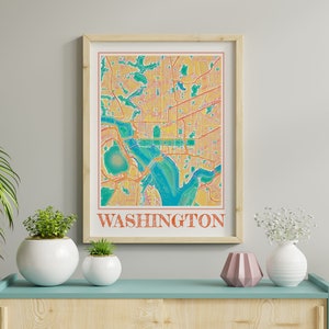 Impression de carte de Washington, impression aquarelle de Washington, affiche de Washington, cadeaux de Washington, Washington DC, art mural Washington