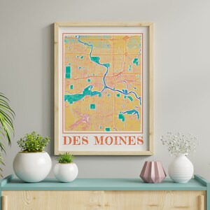 Aquarelle Des Moines carte impression de Des Moines Iowa peinture carte de Des Moines affiche de Des Moines Wall Art de Des Moines cadeau