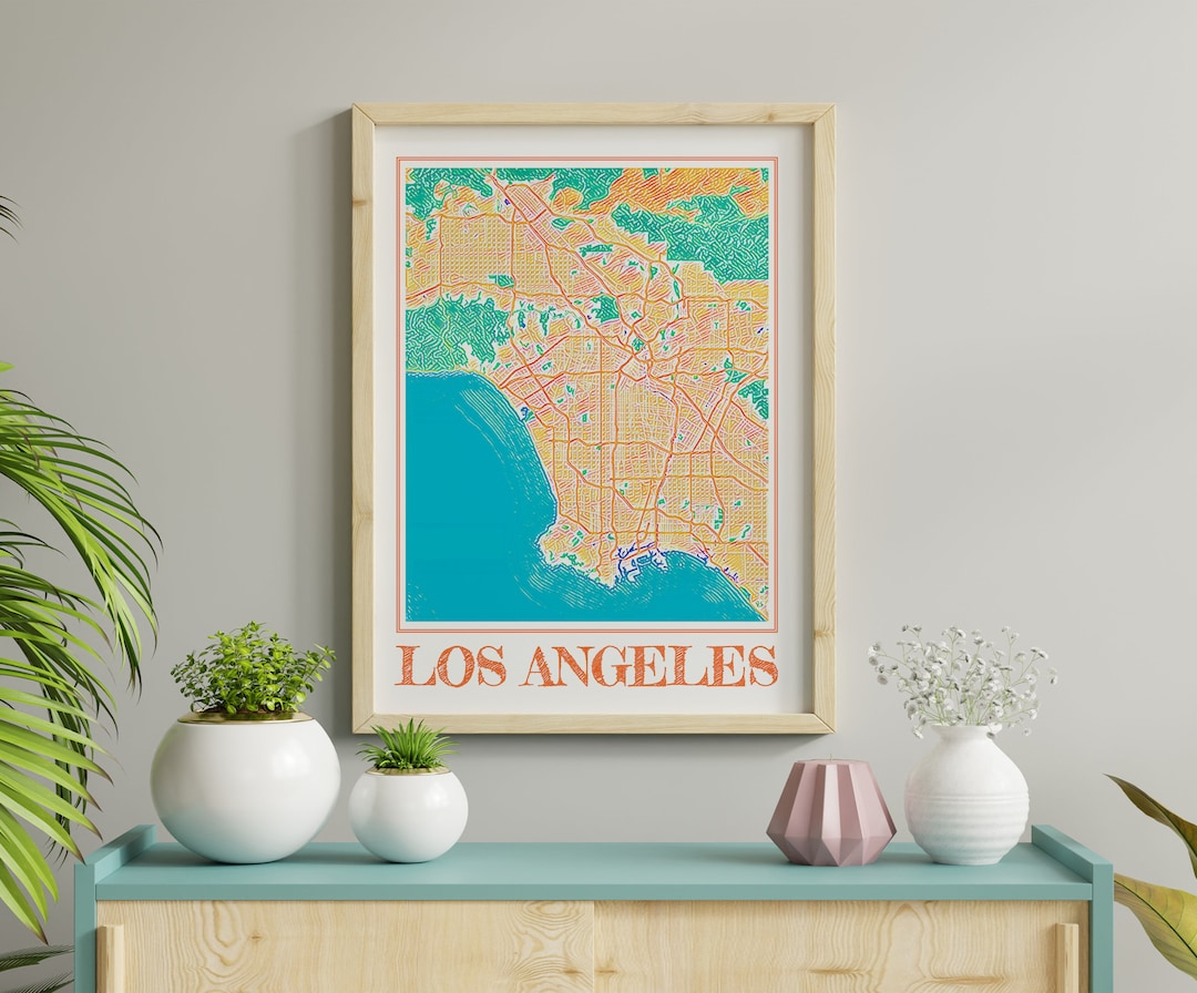 Watercolor Los Angeles Map Poster of Los Angeles Wall Art of California ...
