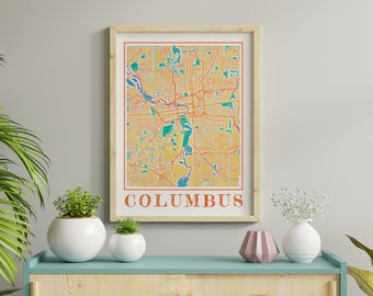Watercolor Columbus Map Print of Columbus Ohio Painting Map of Columbus Poster of Columbus Wall Art of Columbus Gift