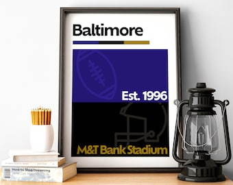 Baltimore Football Print, Baltimore Poster, Minimalistyczny plakat, Maryland Team Color Gift dla amerykańskiego fana futbolu