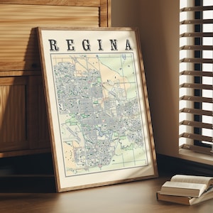 Cartel antiguo del mapa de Regina de Regina Saskatchewan Canadá Decoración del hogar de Regina Impresión de Regina Arte de la pared de Regina Regalo