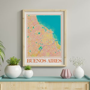 Acuarela Buenos Aires Mapa Cartel de Argentina Buenos Aires Mapa de Buenos Aires Arte mural de Buenos Aires Regalo de Buenos Aires Impresión