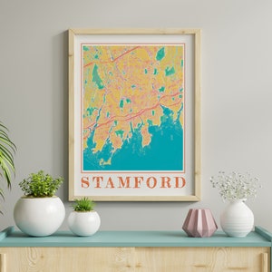 Watercolor Stamford Map Poster of Stamford Connecticut Map of Stamford Wall Art of Stamford Gift of Stamford City Painting