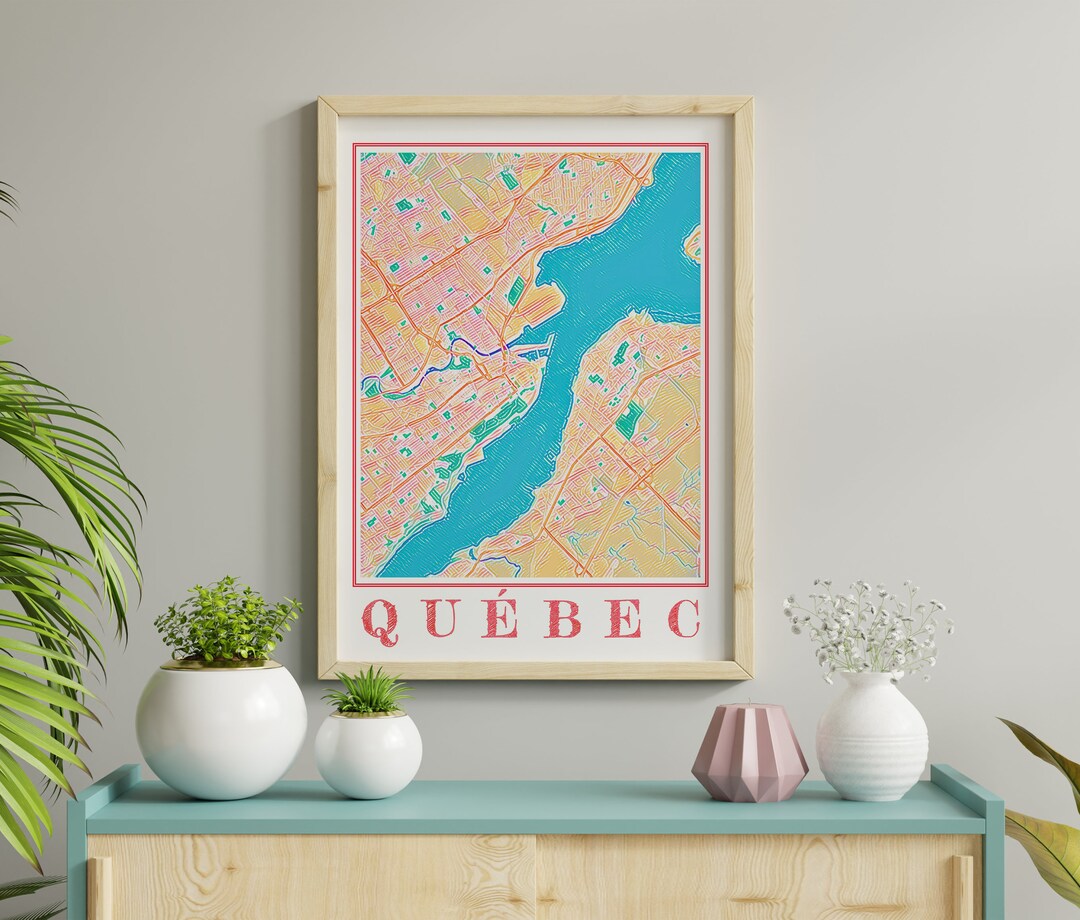 Watercolor Quebec City Map Print of Quebec City Quebec Painting Map of