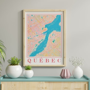 Carte de la ville de Québec à l'aquarelle Impression de la ville de Québec Peinture Carte de la ville de Québec Affiche de la ville de Québec Art mural de la ville de Québec Cadeau