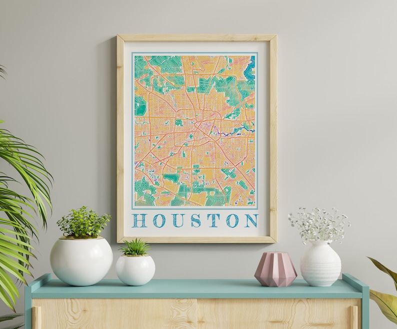 Watercolor Houston Map Print, Texas City Wall Art Poster - Etsy