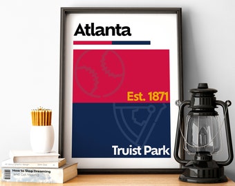 Atlanta Baseball Print, Atlanta Poster, Minimalistische Poster, Georgia Team Color Cadeau voor honkbalfan